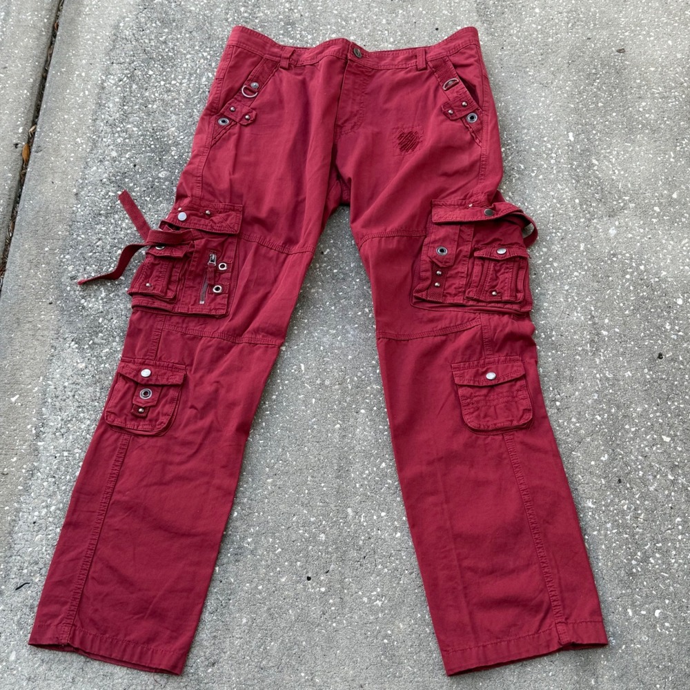 Camp Active Outdoor Multi-Pocket Strap Detail Utility Cargo Pants Women 38 Red